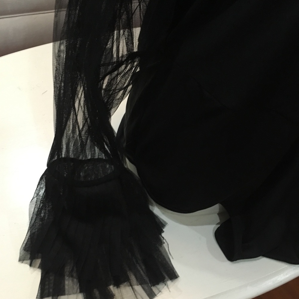 Choker V-Neck Bodysuit w/Sheer Pleated Bell Sleeve - Picture 2 of 3